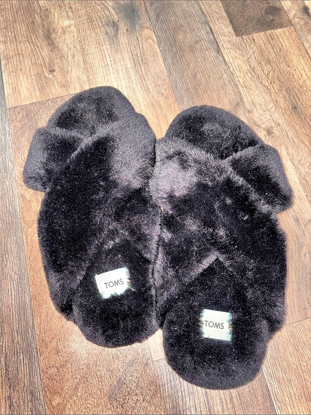 TOMS Susie Faux Fur Cross-Strap Slide Slippers Black US 8